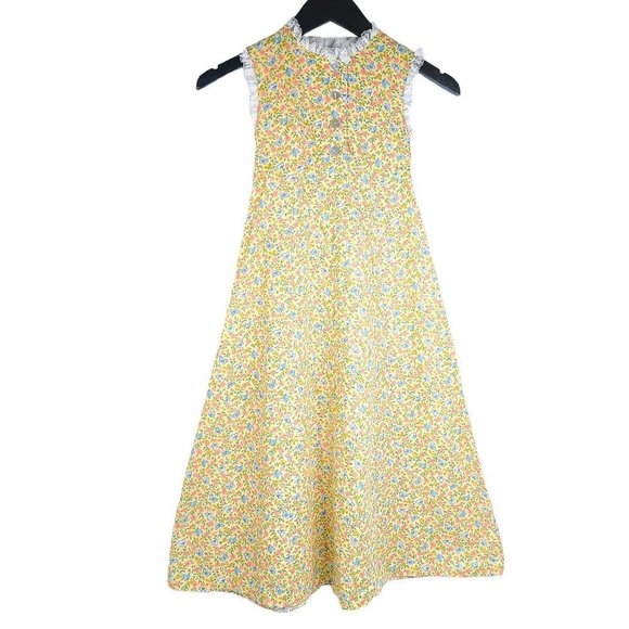 Vintage Other - VIntage Yellow Blue Lace Floral High Neck Cottagecore MADE BY GRANDMA Dress